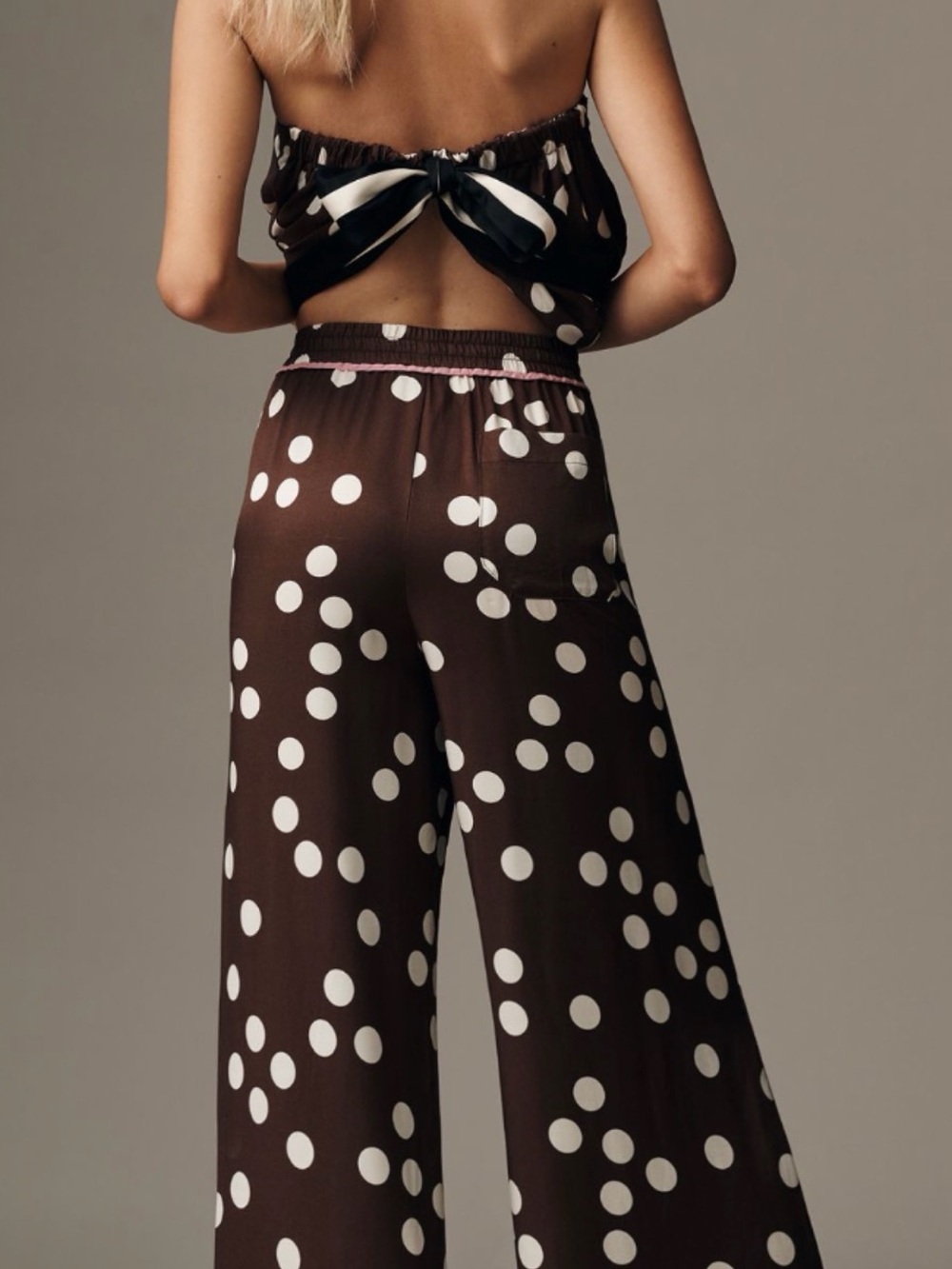Maeve Strapless Brown & Cream Polka-Dot Wide-Leg Pants and Strapless Top - Picture 4 of 8